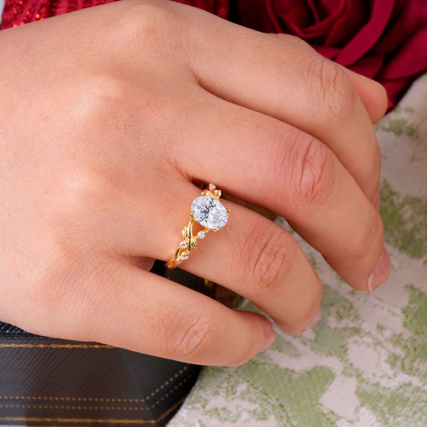 Boho 4 Prong Oval Lab Diamond Engagement Ring