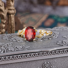 Boho 4 Prong Oval Garnet Wedding Ring