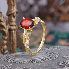 Boho 4 Prong Oval Garnet Wedding Ring