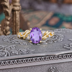 Boho 4 Prong Oval Amethyst Wedding Ring
