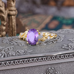 Boho 4 Prong Oval Amethyst Wedding Ring