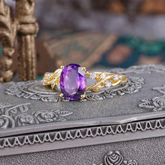 Boho 4 Prong Oval Amethyst Wedding Ring