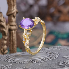 Boho 4 Prong Oval Amethyst Wedding Ring