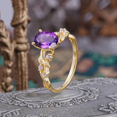 Boho 4 Prong Oval Amethyst Wedding Ring