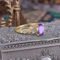 Boho 4 Prong Oval Amethyst Wedding Ring