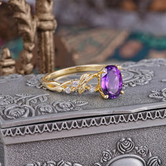 Boho 4 Prong Oval Amethyst Wedding Ring
