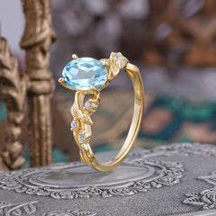 Boho 4 Prong Oval Aquamarine Wedding Ring