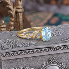 Boho 4 Prong Oval Aquamarine Wedding Ring