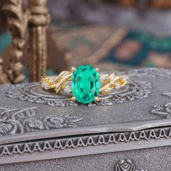Boho 4 Prong Oval Emerald Wedding Ring