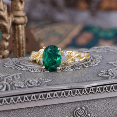 Boho 4 Prong Oval Emerald Wedding Ring