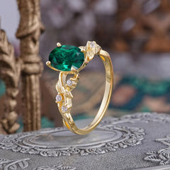 Boho 4 Prong Oval Emerald Wedding Ring