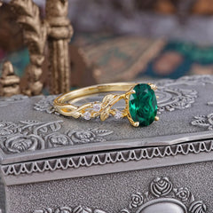 Boho 4 Prong Oval Emerald Wedding Ring