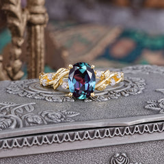 Boho 4 Prong Oval Alexandrite Wedding Ring