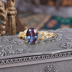 Boho 4 Prong Oval Alexandrite Wedding Ring