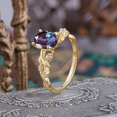 Boho 4 Prong Oval Alexandrite Wedding Ring