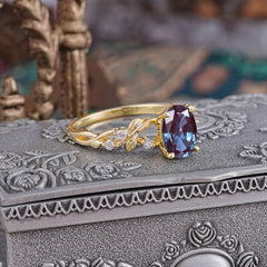 Boho 4 Prong Oval Alexandrite Wedding Ring