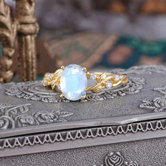 Boho 4 Prong Oval Moonstone Wedding Ring
