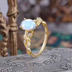 Boho 4 Prong Oval Moonstone Wedding Ring