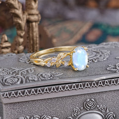 Boho 4 Prong Oval Moonstone Wedding Ring