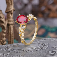 Boho 4 Prong Oval Ruby Wedding Ring