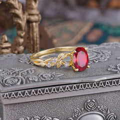 Boho 4 Prong Oval Ruby Wedding Ring
