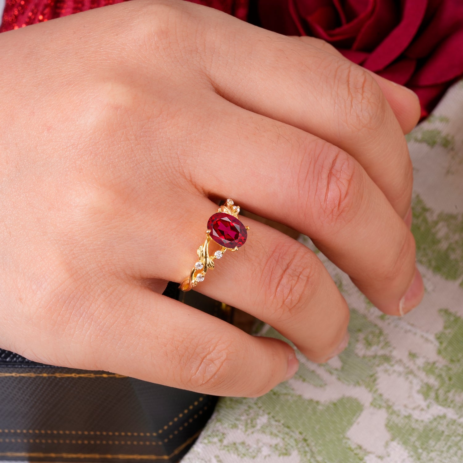Boho 4 Prong Oval Ruby Engagement Ring