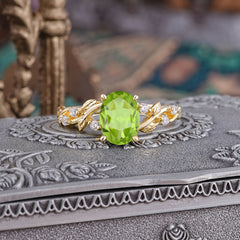 Boho 4 Prong Oval Peridot Wedding Ring