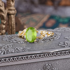 Boho 4 Prong Oval Peridot Wedding Ring