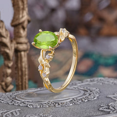 Boho 4 Prong Oval Peridot Wedding Ring