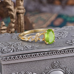 Boho 4 Prong Oval Peridot Wedding Ring