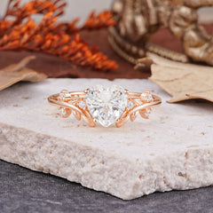 Nature Inspired 4 Prong Heart Shaped Moissanite Wedding Ring
