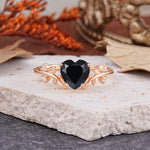Nature Inspired 4 Prong Heart Shaped Black Onyx Engagement Ring - Romalar Jewelry