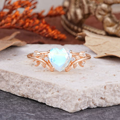 Nature Inspired 4 Prong Heart Shaped Moonstone Wedding Ring