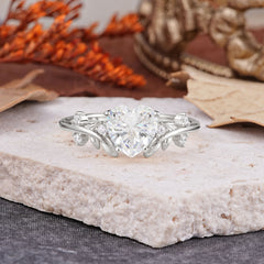 Nature Inspired 4 Prong Heart Shaped Moissanite Wedding Ring