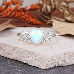 Nature Inspired 4 Prong Heart Shaped Moonstone Wedding Ring