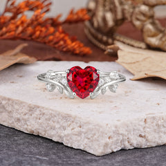 Nature Inspired 4 Prong Heart Shaped Ruby Wedding Ring