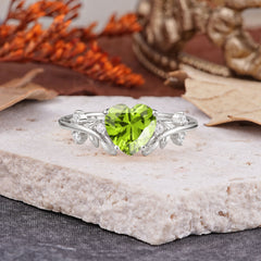 Nature Inspired 4 Prong Heart Shaped Peridot Wedding Ring