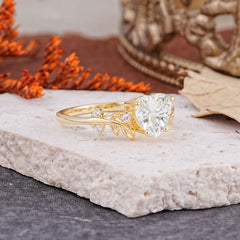 Nature Inspired 4 Prong Heart Shaped Moissanite Wedding Ring