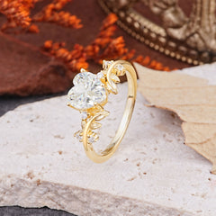 Nature Inspired 4 Prong Heart Shaped Moissanite Wedding Ring