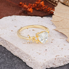 Nature Inspired 4 Prong Heart Shaped Moissanite Wedding Ring