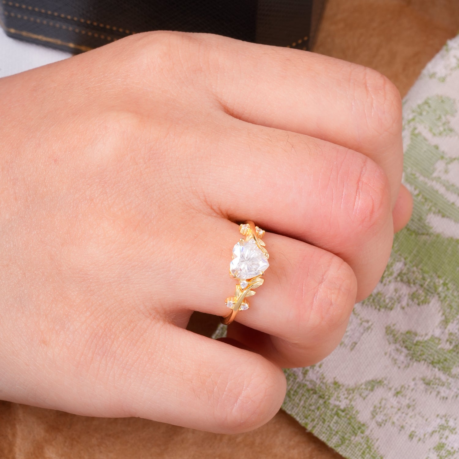 Nature Inspired 4 Prong Heart Shaped Moissanite Engagement Ring