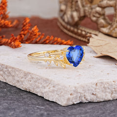 Nature Inspired 4 Prong Heart Shaped Sapphire Wedding Ring