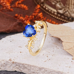 Nature Inspired 4 Prong Heart Shaped Sapphire Wedding Ring