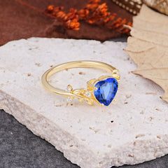 Nature Inspired 4 Prong Heart Shaped Sapphire Wedding Ring