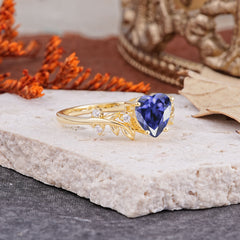 Nature Inspired 4 Prong Heart Shaped Tanzanite Wedding Ring
