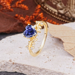 Nature Inspired 4 Prong Heart Shaped Tanzanite Wedding Ring