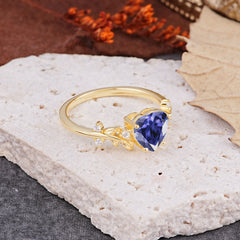 Nature Inspired 4 Prong Heart Shaped Tanzanite Wedding Ring