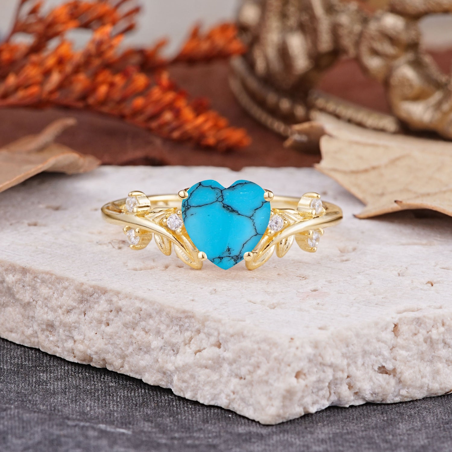Nature Inspired 4 Prong Heart Shaped Turquoise Engagement Ring