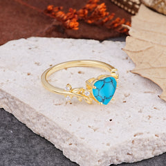 Nature Inspired 4 Prong Heart Shaped Turquoise Wedding Ring