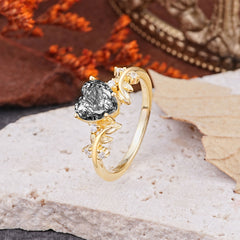 Nature Inspired 4 Prong Heart Shaped Black Rutilated Quartz Wedding Ring
